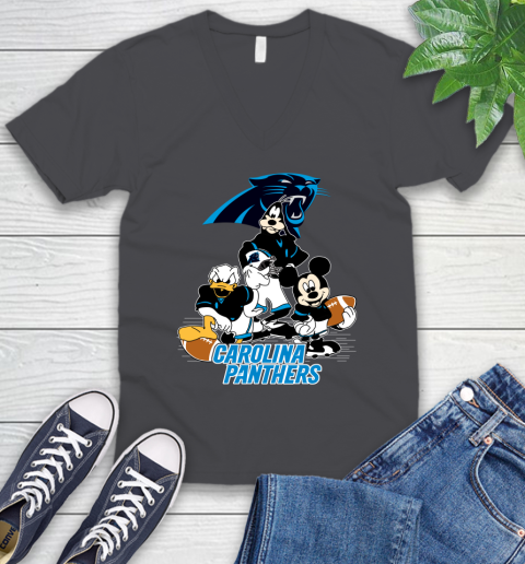 NFL Carolina Panthers Mickey Mouse Donald Duck Goofy Football Shirt V-Neck T-Shirt 4