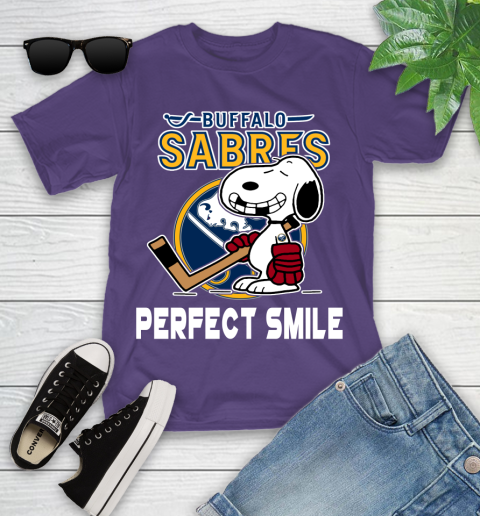NHL Buffalo Sabres Snoopy Perfect Smile The Peanuts Movie Hockey T Shirt Youth T-Shirt 3