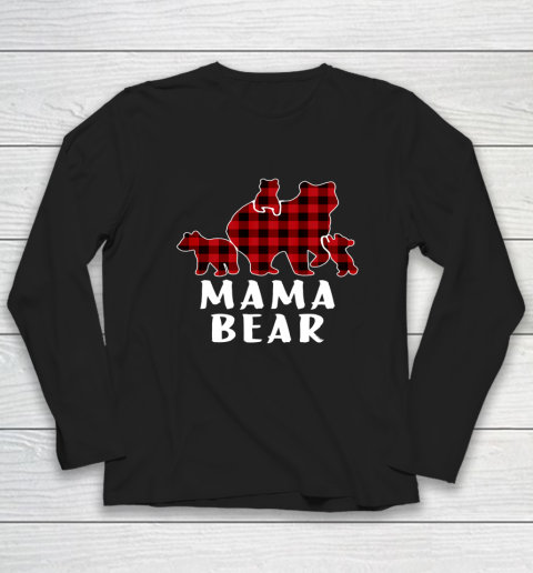 Mama Bear 3 Cubs Shirt Christmas Mama Bear Plaid Pajama Long Sleeve T-Shirt
