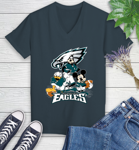 NFL Philadelphia Eagles Mickey Mouse Donald Duck Goofy Football Shirt Women's V-Neck T-Shirt 8