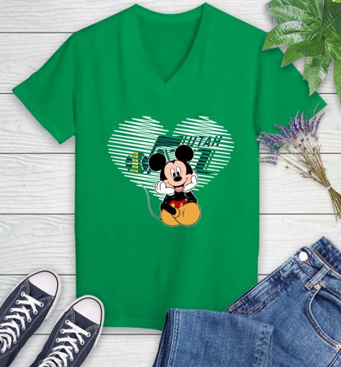 NBA Utah Jazz The Heart Mickey Mouse Disney Basketball Women's V-Neck T-Shirt 5