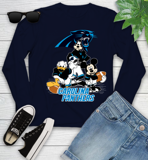 NFL Carolina Panthers Mickey Mouse Donald Duck Goofy Football Shirt Youth Long Sleeve 2