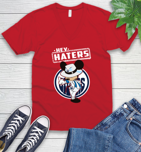 NHL Hey Haters Mickey Hockey Sports Edmonton Oilers V-Neck T-Shirt 6