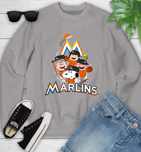 MLB Miami Marlins Snoopy Charlie Brown Woodstock The Peanuts Movie Baseball T Shirt Youth Sweatshirt 3