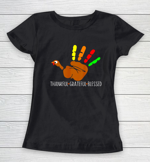 Thanksgiving Shirt Turkey Hand Print Funny Thanksgiving Day Women's T-Shirt