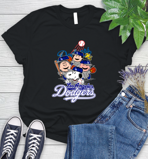 MLB Los Angeles Dodgers Snoopy Charlie Brown Woodstock The Peanuts Movie Baseball T Shirt_000 Women's T-Shirt