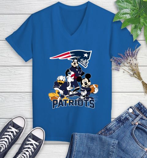 NFL New England Patriots Mickey Mouse Donald Duck Goofy Football Shirt Women's V-Neck T-Shirt 10