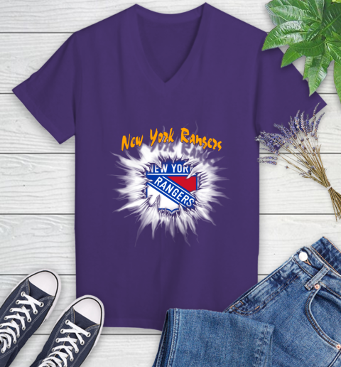 New York Rangers NHL Hockey Adoring Fan Rip Sports Women's V-Neck T-Shirt 3