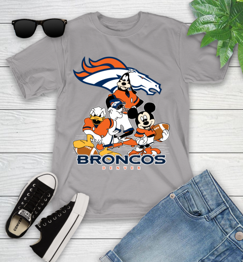 NFL Denver Broncos Mickey Mouse Donald Duck Goofy Football Shirt Youth T-Shirt 4