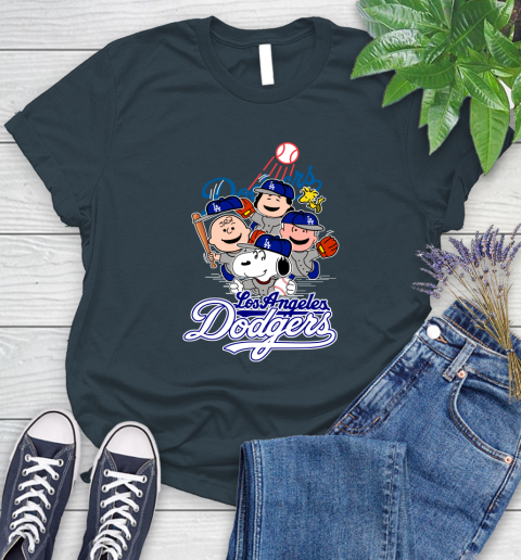 MLB Los Angeles Dodgers Snoopy Charlie Brown Woodstock The Peanuts Movie Baseball T Shirt_000 Women's T-Shirt 11