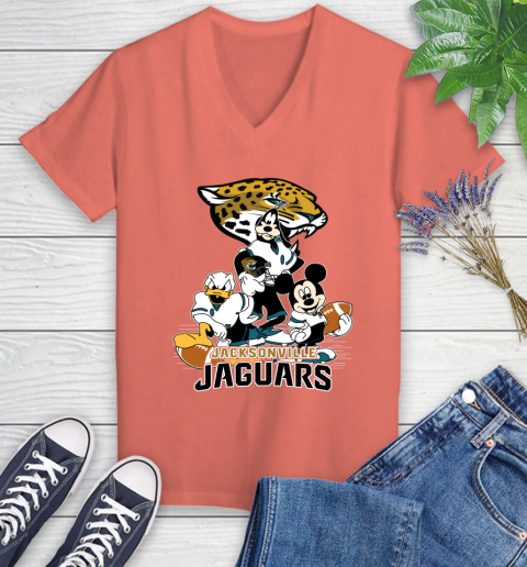 NFL Jacksonville Jaguars Mickey Mouse Donald Duck Goofy Football Shirt Women's V-Neck T-Shirt 6