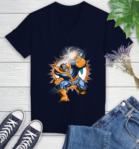 Miami Dolphins NFL Football Thanos Avengers Infinity War Marvel Women's V-Neck T-Shirt 2