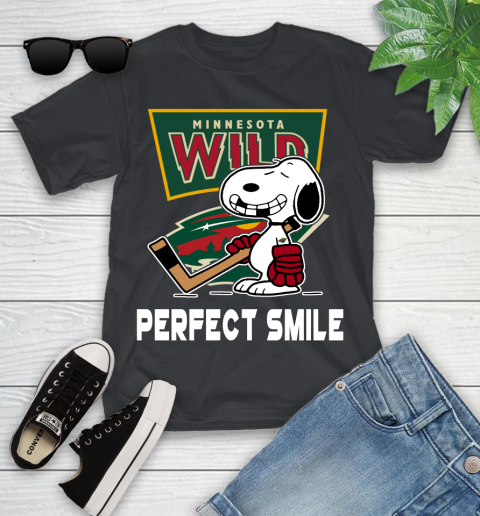 NHL Minnesota Wild Snoopy Perfect Smile The Peanuts Movie Hockey T Shirt Youth T-Shirt