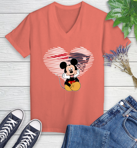 NFL New England Patriots The Heart Mickey Mouse Disney Football T Shirt_000 Women's V-Neck T-Shirt 6