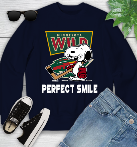 NHL Minnesota Wild Snoopy Perfect Smile The Peanuts Movie Hockey T Shirt Youth Sweatshirt 2