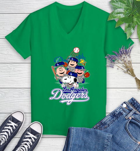 MLB Los Angeles Dodgers Snoopy Charlie Brown Woodstock The Peanuts Movie Baseball T Shirt_000 Women's V-Neck T-Shirt 5