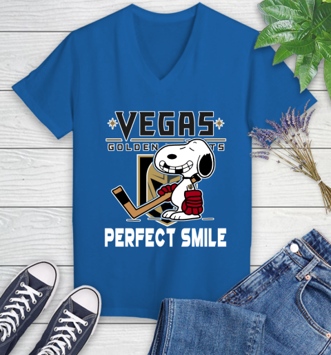 NHL Vegas Golden Knights Snoopy Perfect Smile The Peanuts Movie Hockey T Shirt Women's V-Neck T-Shirt 10