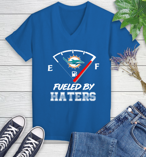 Miami Dolphins NFL Football Fueled By Haters Sports Women's V-Neck T-Shirt 10