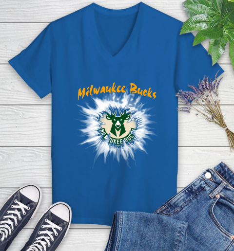 Milwaukee Bucks NBA Basketball Rip Sports Women's V-Neck T-Shirt 10
