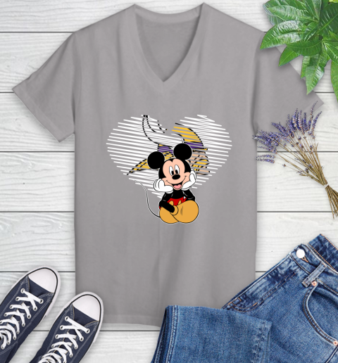 NFL Minnesota Vikings The Heart Mickey Mouse Disney Football T Shirt_000 Women's V-Neck T-Shirt 4