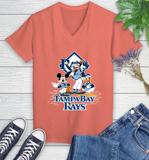 MLB Tampa Bay Rays Mickey Mouse Donald Duck Goofy Baseball T Shirt Women's V-Neck T-Shirt 6
