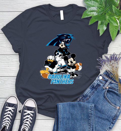 NFL Carolina Panthers Mickey Mouse Donald Duck Goofy Football Shirt Women's T-Shirt 14