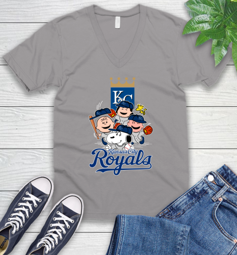 MLB Kansas City Royals Snoopy Charlie Brown Woodstock The Peanuts Movie Baseball T Shirt_000 V-Neck T-Shirt 3