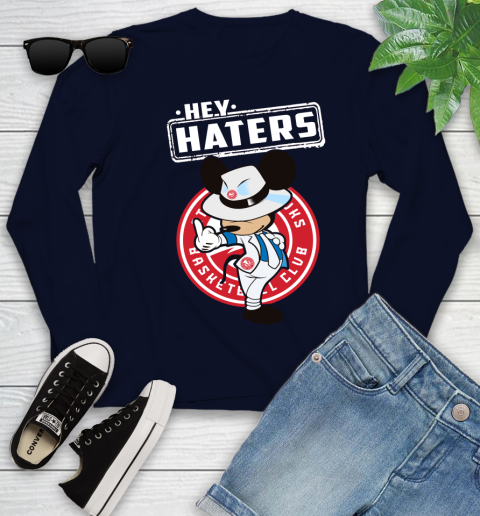 NBA Hey Haters Mickey Basketball Sports Atlanta Hawks Youth Long Sleeve 2