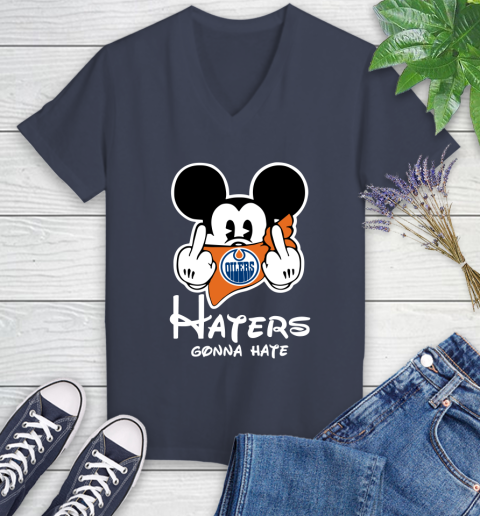 NHL Edmonton Oilers Haters Gonna Hate Mickey Mouse Disney Hockey T Shirt Women's V-Neck T-Shirt 12