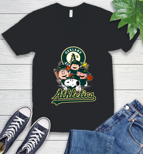 MLB Oakland Athletics Snoopy Charlie Brown Woodstock The Peanuts Movie Baseball T Shirt_000 V-Neck T-Shirt