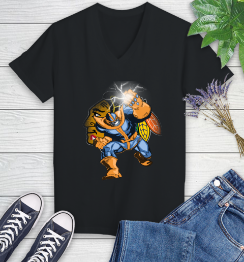Chicago Blackhawks NHL Hockey Thanos Avengers Infinity War Marvel Women's V-Neck T-Shirt