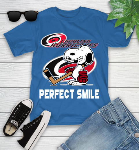 NHL Carolina Hurricanes Snoopy Perfect Smile The Peanuts Movie Hockey T Shirt Youth T-Shirt 12