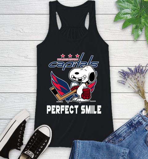 NHL Washington Capitals Snoopy Perfect Smile The Peanuts Movie Hockey T Shirt Racerback Tank