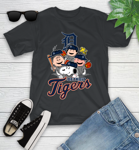 MLB Detroit Tigers Snoopy Charlie Brown Woodstock The Peanuts Movie Baseball T Shirt Youth T-Shirt
