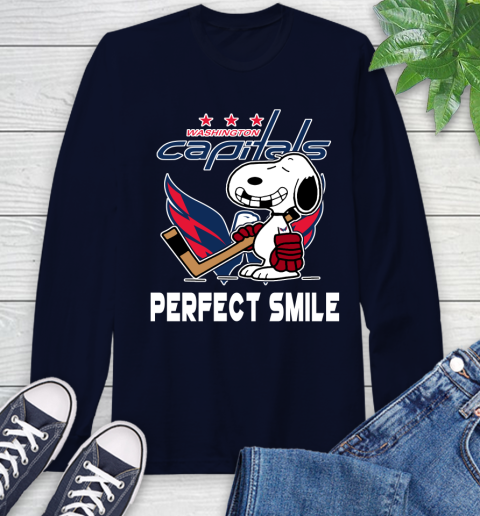 NHL Washington Capitals Snoopy Perfect Smile The Peanuts Movie Hockey T Shirt Long Sleeve T-Shirt 3