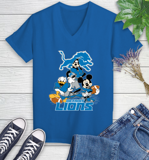 NFL Detroit Lions Mickey Mouse Donald Duck Goofy Football Shirt Women's V-Neck T-Shirt 10