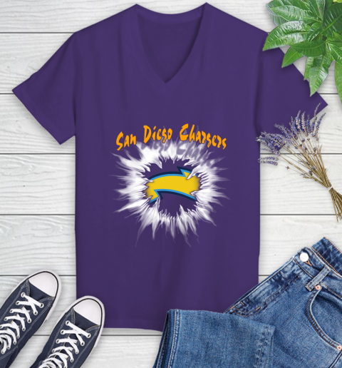 San Diego Chargers NFL Football Adoring Fan Rip Sports Women's V-Neck T-Shirt 3