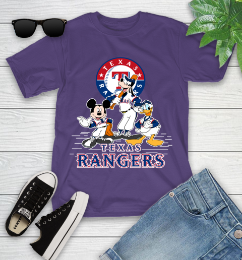 MLB Texas Rangers Mickey Mouse Donald Duck Goofy Baseball T Shirt Youth T-Shirt 3