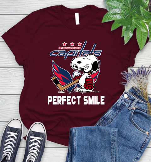 NHL Washington Capitals Snoopy Perfect Smile The Peanuts Movie Hockey T Shirt Women's T-Shirt 7