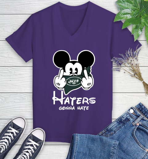 NFL New York Jets Haters Gonna Hate Mickey Mouse Disney Football T Shirt Women's V-Neck T-Shirt 3