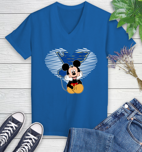NHL St.Louis Blues The Heart Mickey Mouse Disney Hockey Women's V-Neck T-Shirt 10
