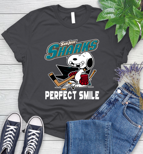NHL San Jose Sharks Snoopy Perfect Smile The Peanuts Movie Hockey T Shirt Women's T-Shirt 8