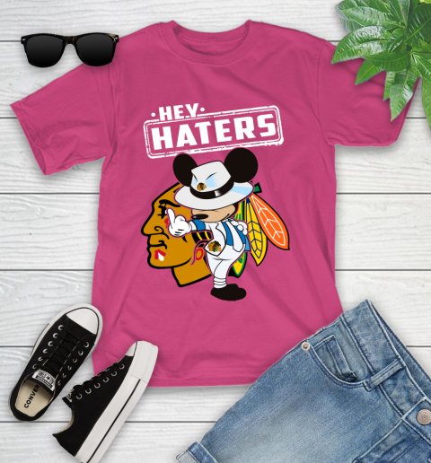 NHL Hey Haters Mickey Hockey Sports Chicago Blackhawks Youth T-Shirt 11