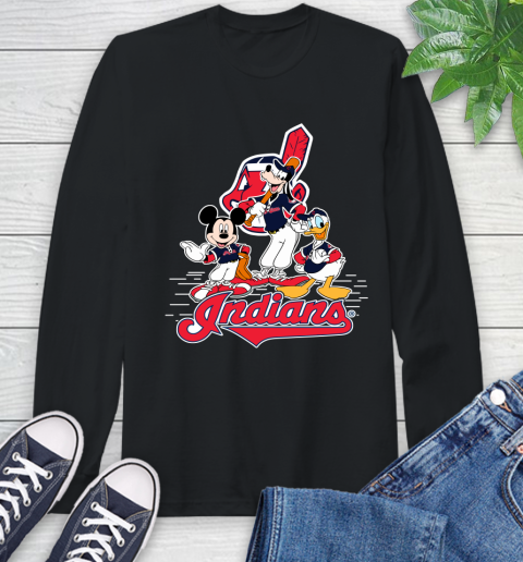 MLB Cleveland Indians Mickey Mouse Donald Duck Goofy Baseball T Shirt Long Sleeve T-Shirt