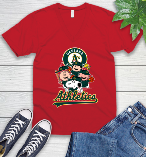 MLB Oakland Athletics Snoopy Charlie Brown Woodstock The Peanuts Movie Baseball T Shirt_000 V-Neck T-Shirt 6
