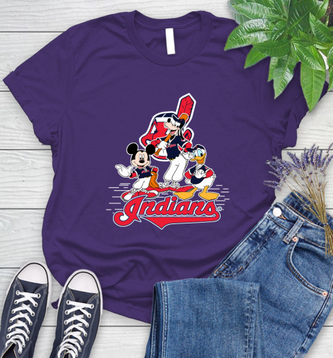 MLB Cleveland Indians Mickey Mouse Donald Duck Goofy Baseball T Shirt Women's T-Shirt 4