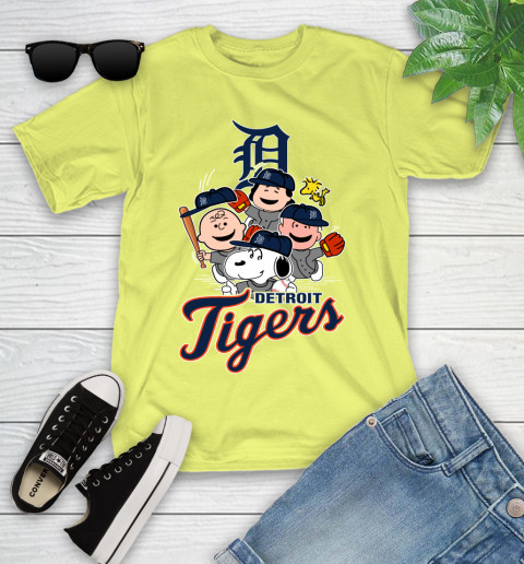 MLB Detroit Tigers Snoopy Charlie Brown Woodstock The Peanuts Movie Baseball T Shirt Youth T-Shirt 10