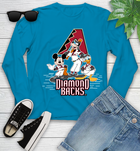 MLB Arizona Diamondbacks Mickey Mouse Donald Duck Goofy Baseball T Shirt Youth Long Sleeve 8