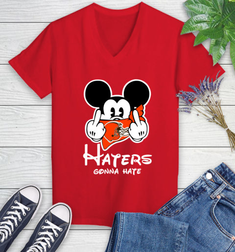 NFL Cleveland Browns Haters Gonna Hate Mickey Mouse Disney Football T Shirt Women's V-Neck T-Shirt 11
