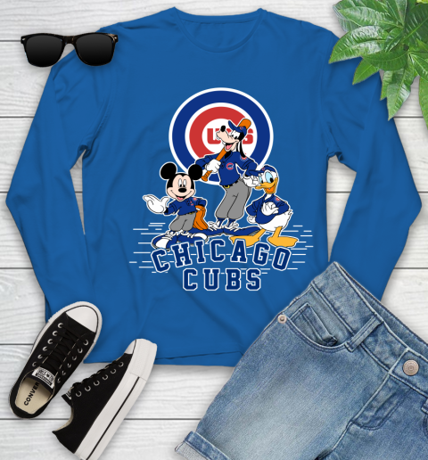 MLB Chicago Cubs Mickey Mouse Donald Duck Goofy Baseball T Shirt Youth Long Sleeve 10